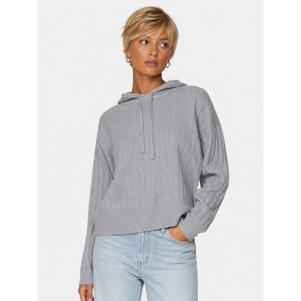 NAADAM 100% Cashmere Ribbed Knit Hoodie Sweater Light Gray Blue XS